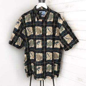Blue Water Hawaiian Theme Button Down Shirt Large
